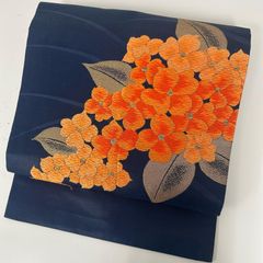 △【売切値下げ】605mnf53△夏帯 絽 菊 桔梗 金糸 名古屋帯△美品