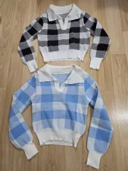 (新品) Vネック クロップドニット 2種 出品 (～55サイズ)