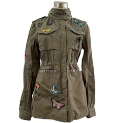 デシグアル Desigual パッチワーク ミリタリージャケット ジップジャケット アウター 刺繍 カーキ 38 M相当 レディースのサムネイル