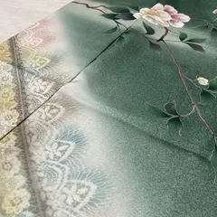 付下げ 裄69 トールサイズ 暈し染 枝花模様 素敵な色味 着物 正絹 X-1892