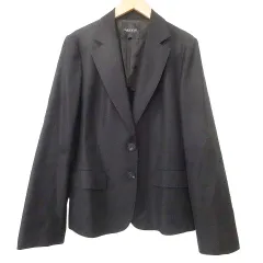 ランバン LANVIN テーラード ジャケット シルク混 ウール シングル ビジネス カジュアル 42 黒 ブラック ■YHS10のサムネイル