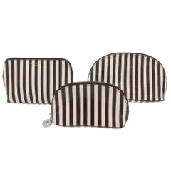 ヘンリーベンデル HENRI BENDEL タグ付き ポーチ コスメポーチ 3点セット まとめ 白 ホワイト ブラウン 縦ストライプ柄 /TQのサムネイル