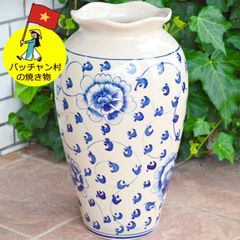 新品 陶器 傘立て 花柄 手書き絵 手造り 耳付き 洋風 鮮やか 高級 93FC