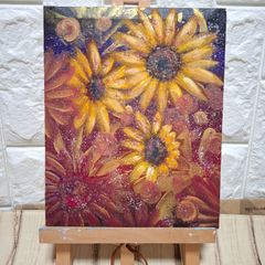 【画家手描き真跡】テクスチャアート・ひまわり星月夜・ゴッホ風・世界唯一 画家手描き真跡】テクスチャアート・ひまわり星月夜・ゴッホ風・世界