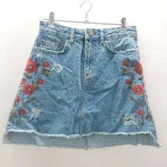 ◇ Θ ZARA BASIC ザラベーシック コットン100%　デニム生地 ミニ 台形 スカート サイズM ライトブルー系 レディース E  【1409100067590】のサムネイル