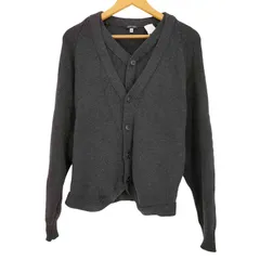 ジョルジオアルマーニ Giorgio Armani 90s 黒タグ イタリア製 フェイクレイヤード Vネック ウールカーディガン メンズ EUR：48 のサムネイル