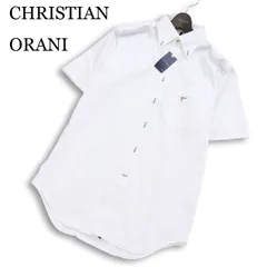 【新品 未使用】 CHRISTIAN ORANI クリスチャンオラーニ 春夏★ 半袖 ドビー ボタンダウン ワイシャツ Sz.M メンズ 白