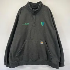 古着 カーハート Carhartt スウェット ハーフジップ トレーナー 企業ロゴ刺繍 大きいサイズ 4XL  グレー系 メンズ