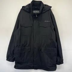 古着 エディー・バウアー Eddie Bauer ジャケット フルジップ ナイロン カバーオール ワンポイント 大きいサイズ XL  ブラック系 メンズ