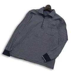 高級★ ARAMIS アラミス 通年 コットン100％★ 長袖 ジャガード 幾何学柄ボタンダウン  ポロシャツ 日本製 Sz.L メンズ 紺のサムネイル
