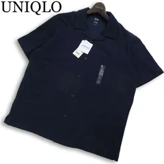 24SS★ 【新品 未使用】 UNIQLO ユニクロ 春夏★ 【エアリズムコットンオープンカラーポロシャツ】  半袖 Sz.L メンズ 紺
