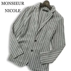 MONSIEUR NICOLE ムッシュ ニコル 通年★ アンコン ストレッチ スリム ストライプ ジャケット ブレザー .46 メンズ グレー