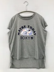ROXY ロキシー Tシャツ/カットソー S グレー 前面プリント ブランドロゴ ロング丈 半袖 クルーネック(丸首)