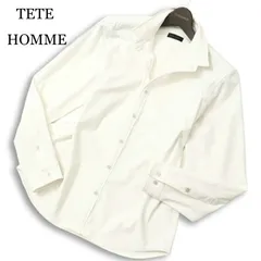 TETE HOMME テットオム 通年★ 長袖 ストレッチ ジャージー スリム ボタンダウン シャツ Sz.M メンズ 白のサムネイル