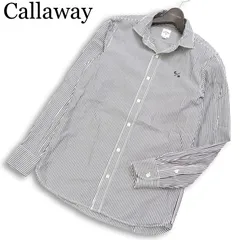Callaway キャロウェイ ゴルフ 通年 コットン100％★ 長袖 ストライプ ロゴ刺繍 ボタンダウン シャツ Sz.M メンズ 白 黒