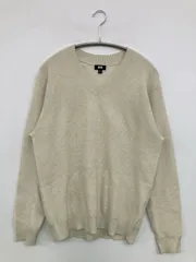 UNIQLO ユニクロ ニット/セーター M アイボリー コットン ニット 無地 ミドル丈 長袖 Vネック