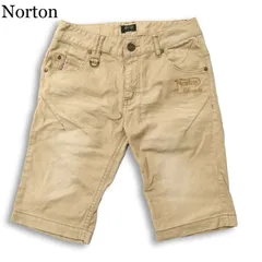 Norton ノートン 春夏★ ロゴ刺繍 バック刺繍 スリム バイカー ストレッチ ハーフ パンツ ショーツ Sz.M メンズ ベージュのサムネイル