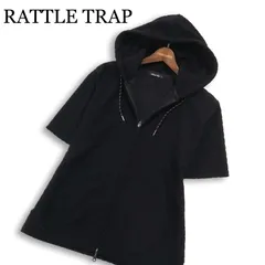 24SS★ RATTLE TRAP メンズビギ 春夏★ パイル ジャガード 半袖 ジップ フーディー パーカー Sz.M メンズ 黒のサムネイル