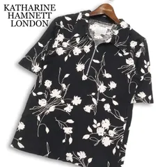 KATHARINE HAMNETT LONDON キャサリン ハムネット 春夏★ 半袖 花柄 総柄 ハーフジップ ポロシャツ 日本製 Sz.M メンズ 黒のサムネイル