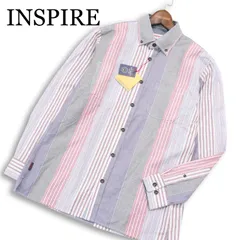 【新品 未使用】 INSPIRE インスパイア 通年★ 長袖 ストライプ 切替 ボタンダウン シャツ Sz.M メンズのサムネイル