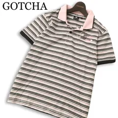GOTCHA ガッチャ 春夏★ 半袖 ロゴ刺繍 鹿の子 ボーダー ポロシャツ Sz.M メンズ サーフのサムネイル