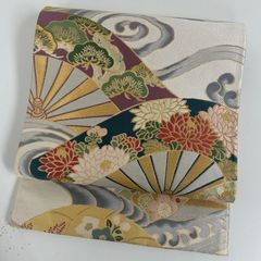 606my7◇夏帯 絽 扇 流水 秋草 金糸 銀糸 袋帯◇美品 - メルカリ