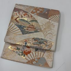 m629 扇 金彩 六通 正絹 袋帯 - メルカリ
