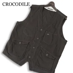 CROCODILE クロコダイル 春夏 ワニ ロゴ刺繍★ ストライプ ワーク ベスト ジレ Sz.LL　メンズ 大きいサイズのサムネイル