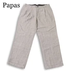 Papas パパス 春夏★ リネン ワイド タック マイクロチェック スラックス パンツ 日本製 大きいサイズ Sz.XL メンズのサムネイル