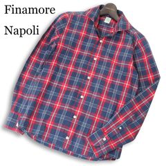 Finamore フィナモレ ホリゾンタルカラーシャツ ピンクチェック 38