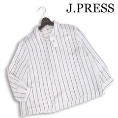 【新品 未使用】 J.PRESS ジェイプレス 春夏★ レーヨン 長袖 シースルー ストライプ シャツ ブラウス Sz.L レディースのサムネイル