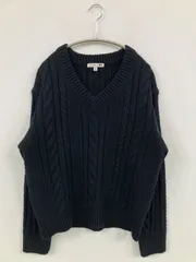 UNIQLO JW Anderson ユニクロジェイダブリューアンダーソン ニット/セーター L ネイビー ウール・ニット 無地 ミドル丈 長袖 Vネック