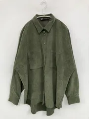 ZARA ザラ シャツ/ブラウス USA L カーキ コーデュロイ ナイロン 無地 ミドル丈 長袖 レギュラーカラー