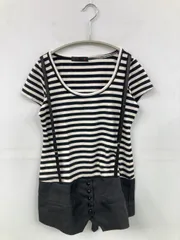 f Tシャツ/カットソー M ブラック ボーダー柄 ミドル丈 半袖 Uネック