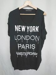 ◇ ⊂ 4U_PARISAMSTERDAM Logo Print Tank Top Size F Black White Men's E 【1409240066149】