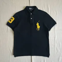 00s　archive　Polo by Ralph Lauren　ポロバイラルフローレン　半袖ポロシャツ　鹿の子コットン生地　ビッグポニー　胸元ロゴ刺繍　短丈　コンパクト　ピチTシルエット　ブラック×イエロー　袖#3ナンバリング　S　Y2K　平成ギャルswag