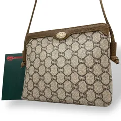 Gucci Plus GGプラス グッチプラス PVC レザー ショルダーバッグ モノグラム クラシック ベージュ グレー ブラウン ゴールド金具 斜め掛け レディース Z1