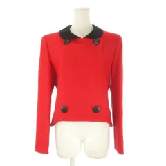 ピエールカルダン Pierre Cardin ジャケット 上着 9 赤 レッド ラウンドカラー ダブルブレスト 長袖 /CK28 ■ECD004のサムネイル