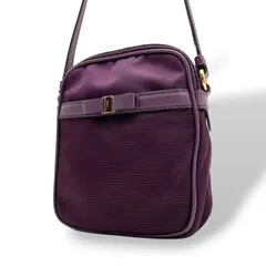 Salvatore Ferragamo フェラガモ ヴァラリボン ミニショルダーバッグ ナイロン レザー 紫 パープル ゴールド金具 斜め掛け ポシェット イタリア製 レディース U8