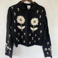 【即購入の場合はお値段交渉OK】MOSCHINO モスキーノ ヒマワリ 刺繍 カーディガン 42 L相当　ブラック コットン100% イタリア製　美品のサムネイル