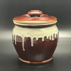 ◼︎未使用保管品◼︎蓋付丸壺 カメ アメ白流し 梅干し 味噌 漬物 保存容器のサムネイル