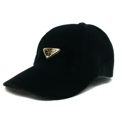 PRADA プラダ ベルベット トライアングル ロゴ ベースボールキャップ ブラック Mサイズ 1HC336のサムネイル