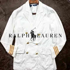 美品/海軍/白ブレザー●RALPH LAUREN S(M位) コットン ジャケット やや薄手 金ボタン 6釦 ミリタリー 綿のサムネイル