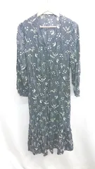 ◇ ⊂ ◎ UNIQLO ユニクロ 総柄 長袖 ロング丈 ワンピース サイズL ブラック グリーン ピンク レディース E  【1410100034758】