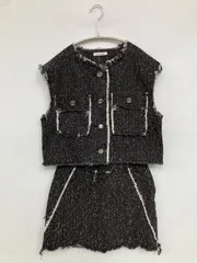SLY JEANS スライジーンズ セットアップ トップス：フリーサイズ　スカート：Oサイズ ブラック コットン 無地 フリンジ シングル