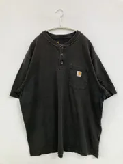 Carhartt カーハート Tシャツ/カットソー XL ブラック 無地 ワンポイント ブランドロゴ ミドル丈 半袖 ヘンリーネック