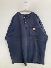 Carhartt カーハート Tシャツ/カットソー XL ネイビー 無地 ワンポイント ブランドロゴ ミドル丈 半袖 ヘンリーネック クルーネック(丸首)