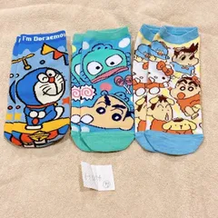 【正規品】大人気 サンリオ　ハンギョドン　クレヨンしんちゃん　ドラえもん　タキシードサム　キティ　コラボ　レディース　激安 水色　靴下 3点セット H004