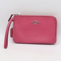 美品 COACH アクセサリーポーチ レザー ピンク シグネチャー エンボス 