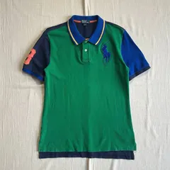 90s　Polo by Ralph Lauren　ポロバイラルフローレン　半袖ポロシャツ　配色切替　マルチカラー　クレイジーパターン　鹿の子コットン生地　ビッグポニーロゴ刺繍　短丈　コンパクト　ピチTシルエット　袖#3ナンバリング　Y2K　平成ギャル　swag